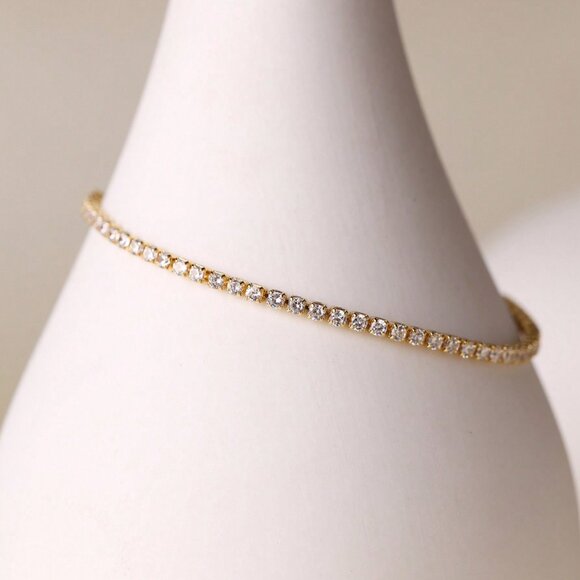 Gold-Plated & Inlaid Tennis Bracelet Versatile Daily Wear Accessory for Women - Picture 2 of 3